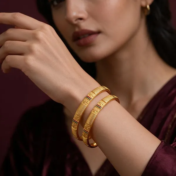 Gold_Alloy_Floral_Engraved_Bangle_Set_For_Women