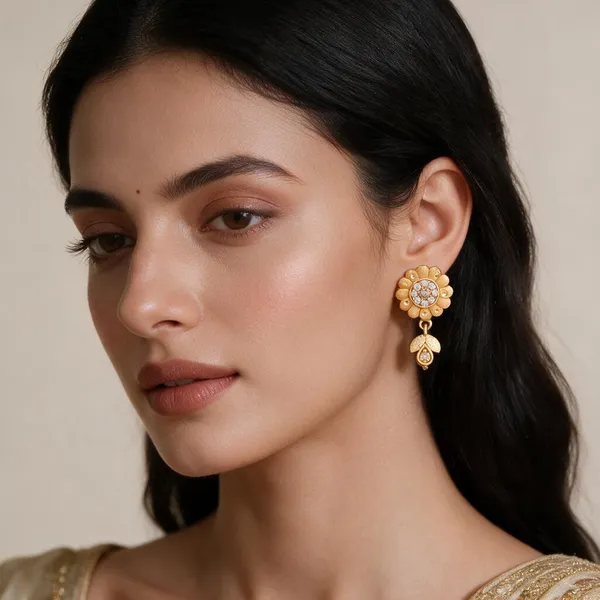 Gold_Alloy_Floral_Stud_Drop_Earrings_For_Women