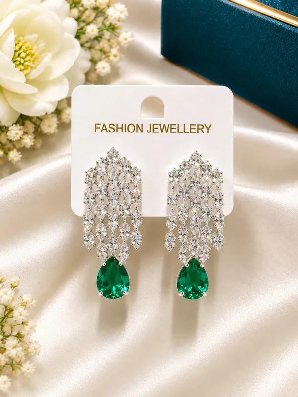 Silver_Green_Alloy_Crystal_Chandelier_Drop_Earrings_For_Women