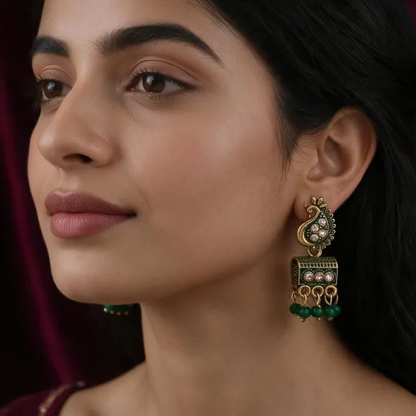 Multicolor_Alloy_Peacock_Motif_Stone_Earrings_Set_For_Women