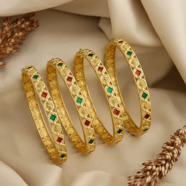Gold_Alloy_Green_Red_Stone_Floral_Bangle_Set_For_Women