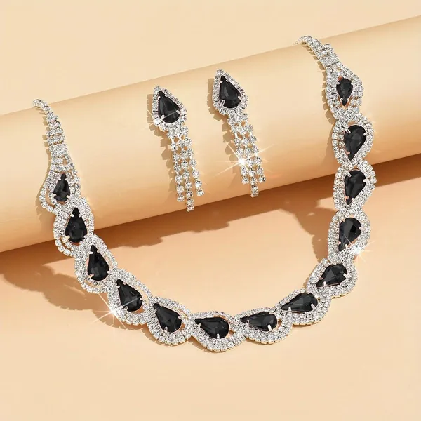 Silver_Black_Alloy_Teardrop_Stone_Necklace_Set_For_Women