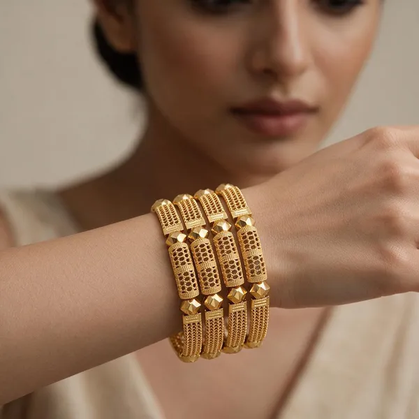 Gold_Alloy_Mesh_Geometric_Textured_Stacked_Bangle_Set_For_Women
