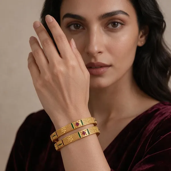 Gold_Alloy_Green_Purple_Enamel_Bangles_For_Women