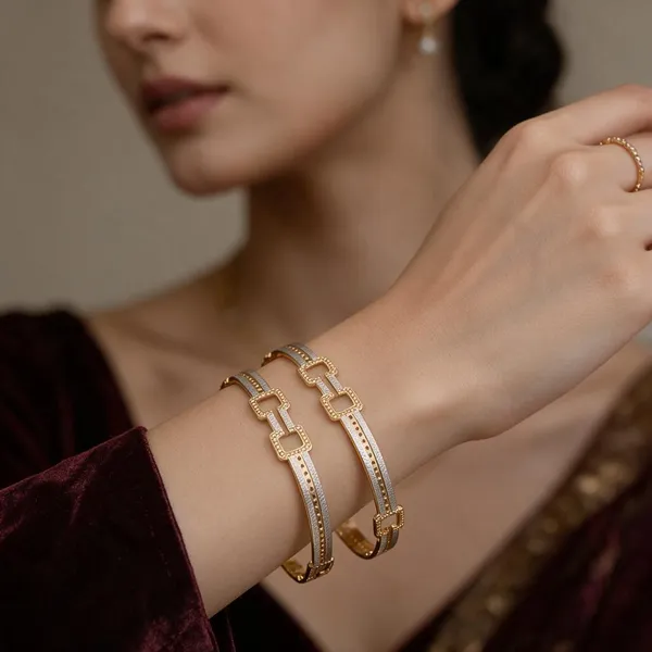Gold_Alloy_Geometric_Beaded_Link_Bangle_Set_For_Women