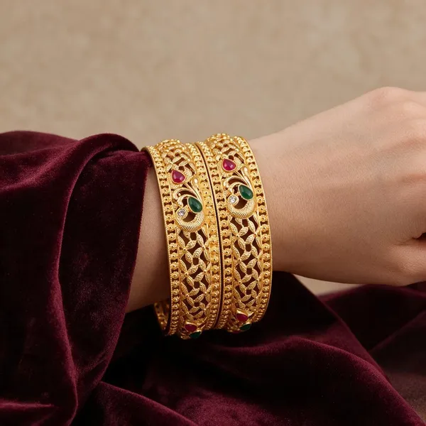 Gold_Alloy_Red_Green_Stone_Studded_Openwork_Bangle_For_Women