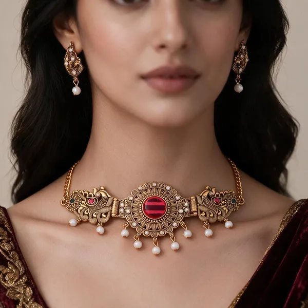 Gold_Alloy_Peacock_Stone_Traditional_Necklace_And_Earrings_Set_For_Women