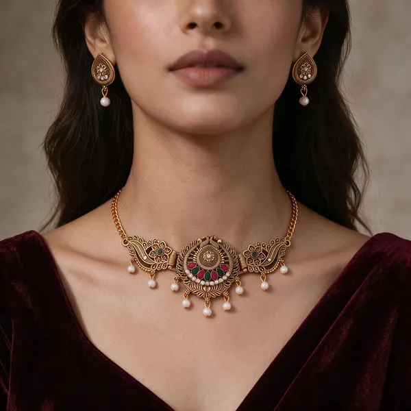 Gold_Alloy_Peacock_Stone_Traditional_Necklace_And_Earrings_Set_For_Women