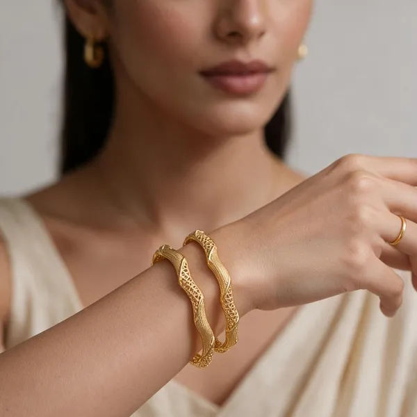 Gold_Alloy_Textured_Openwork_Bangle_Set_For_Women