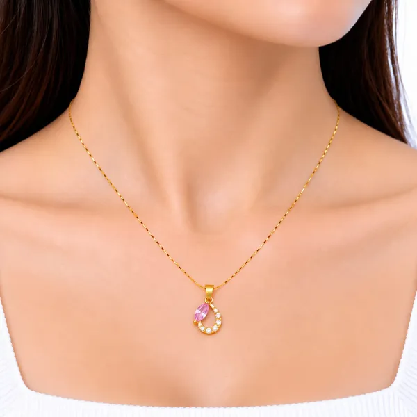 Gold_Alloy_Pink_Stone_Drop_Pendant_Necklace_For_Women