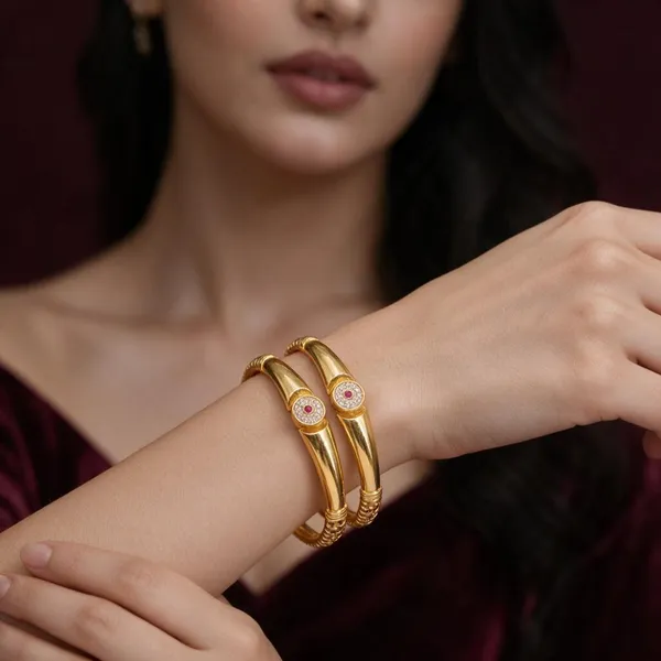 Gold_Alloy_Pink_Stone_Cuff_Bangle_Set_For_Women