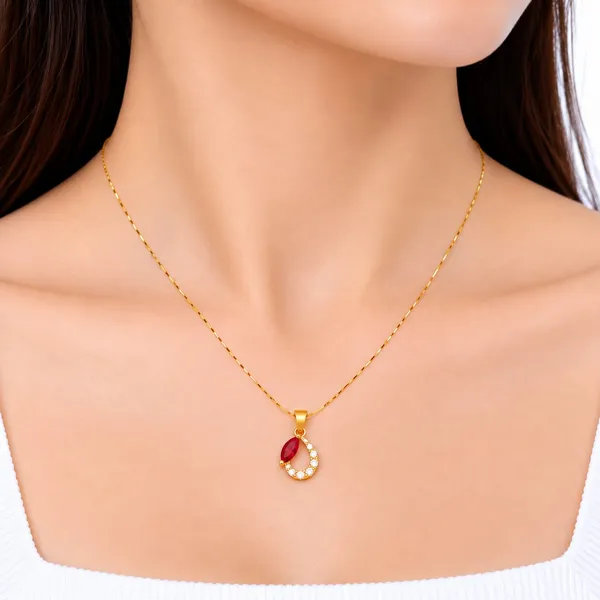 Gold_Alloy_Red_Stone_Teardrop_Pendant_Necklace_For_Women