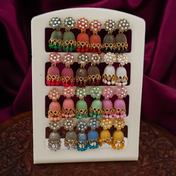 Multicolor_Alloy_Beaded_Dome_Jhumka_Earrings_Set_For_Women