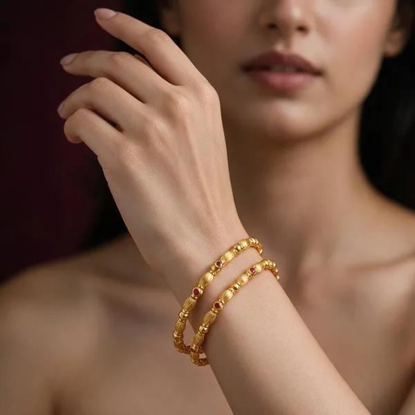 Gold_Alloy_Beaded_Red_Stone_Accent_Bangle_Set_For_Women