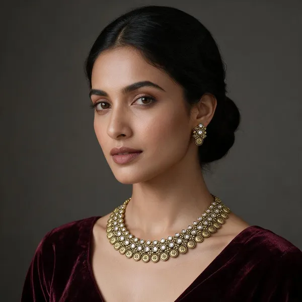Antique_Gold_Alloy_Floral_White_Stone_Necklace_Set_For_Women