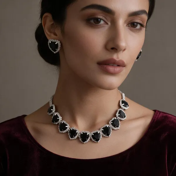 Silver_Black_Alloy_Heart_Stone_Necklace_Set_For_Women
