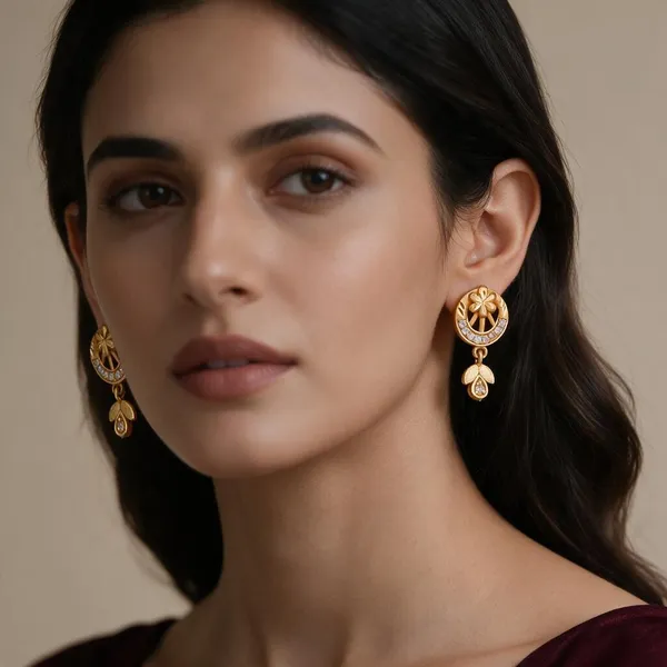 Gold_Alloy_Floral_Round_Top_Drop_Earrings_For_Women