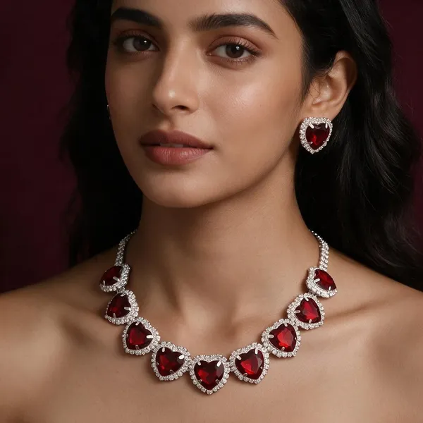 Red_Silver_Alloy_Heart_Stone_Necklace_Set_For_Women