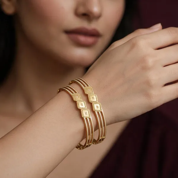 Gold_Alloy_Geometric_Square_Motif_Multi-Band_Bangle_Set_For_Women