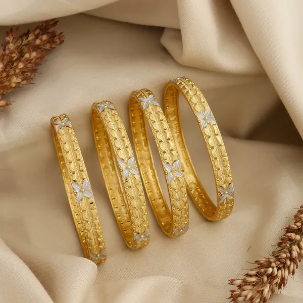 Gold_Alloy_Floral_Engraved_Two-Tone_Bangle_Set_For_Women