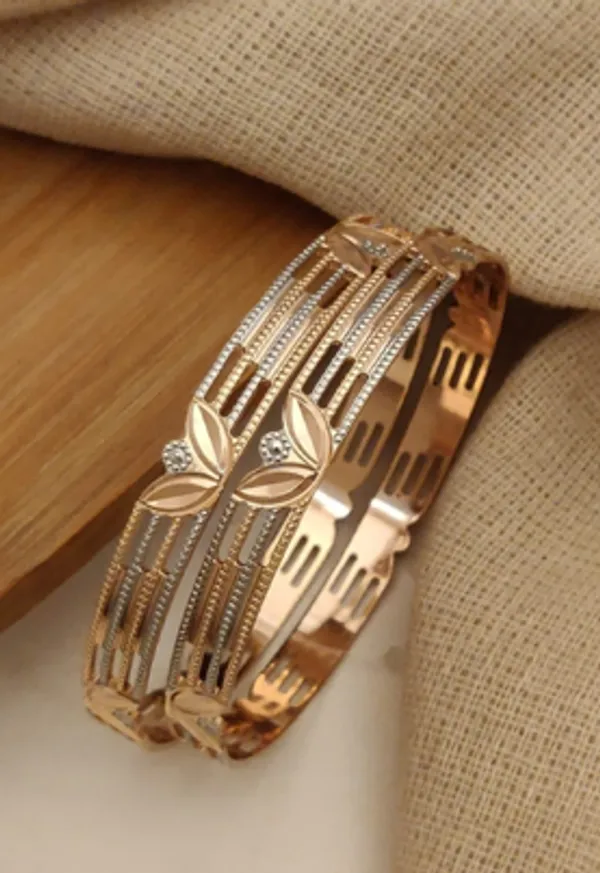 Gold_Alloy_Leaf_Stone_Accent_Multi-Strand_Bangle_Set_For_Women