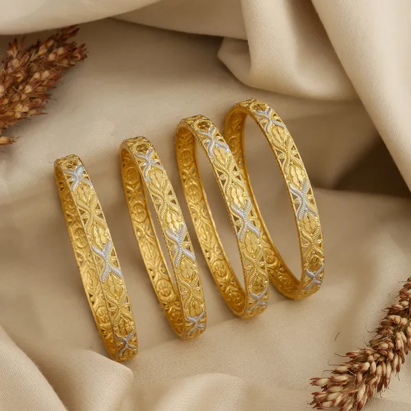 Gold_Alloy_Floral_Embossed_Bangle_Set_For_Women