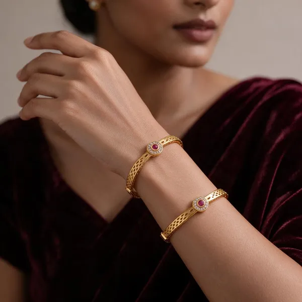 Gold_Alloy_Pink_Stone_Lattice_Bangles_For_Women
