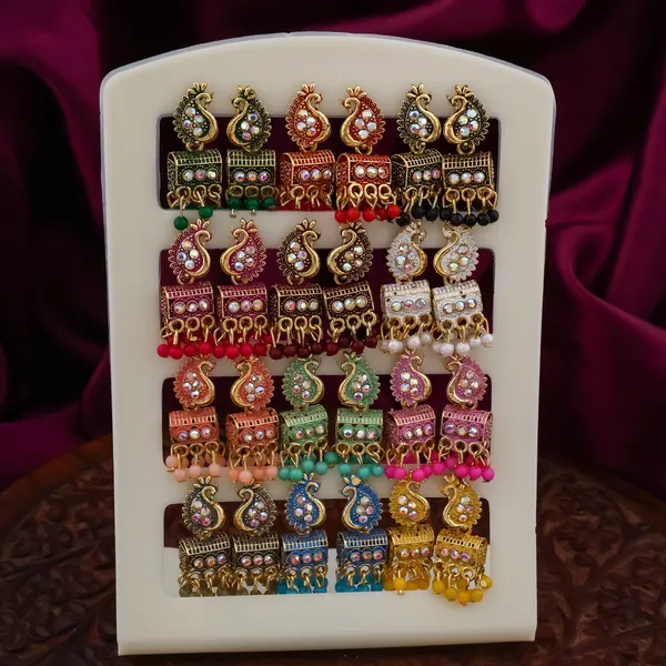 Multicolor_Alloy_Peacock_Motif_Stone_Earrings_Set_For_Women