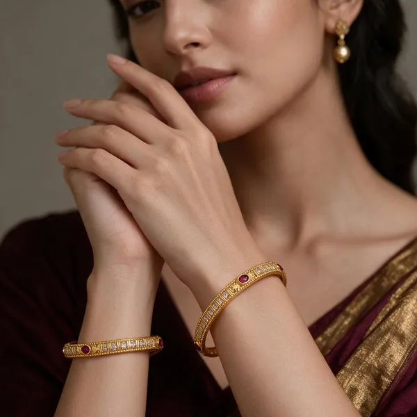 Gold_Alloy_Clear_Rectangular_Red_Stone_Studded_Bangle_Set_For_Women