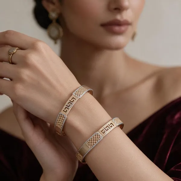Gold_Alloy_Greek_Key_Geometric_Bangle_Set_For_Women