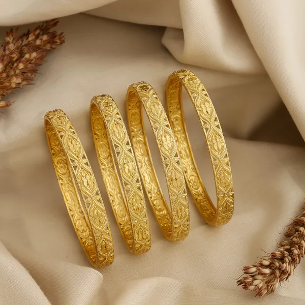 Gold_Alloy_Embossed_Floral_Bangle_Set_For_Women