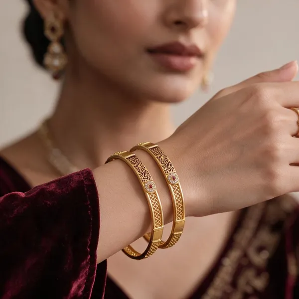 Gold_Alloy_Floral_Motif_Red_Stone_Bangle_Set_For_Women