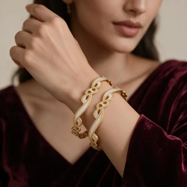 Gold_Alloy_Ornate_Looped_Motif_Linked_Bangle_Set_For_Women