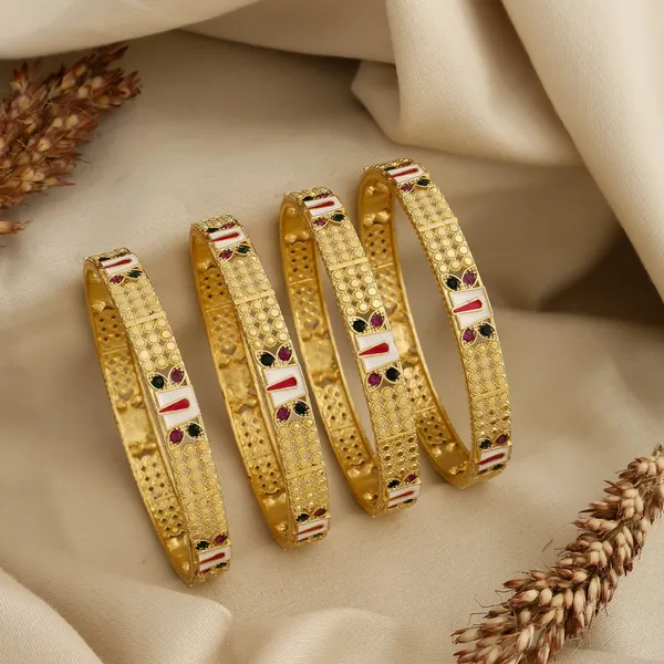 Gold_Alloy_Meenakari_Floral_Bangle_Set_For_Women