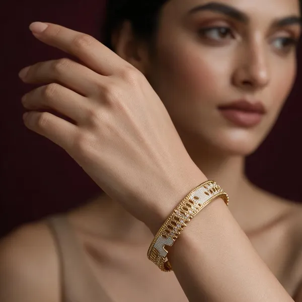 Gold_Alloy_Textured_Openwork_Bangle_Set_For_Women
