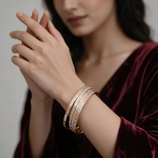 Rose_Gold_Alloy_Geometric_Stone-Accent_Bangle_Set_For_Women