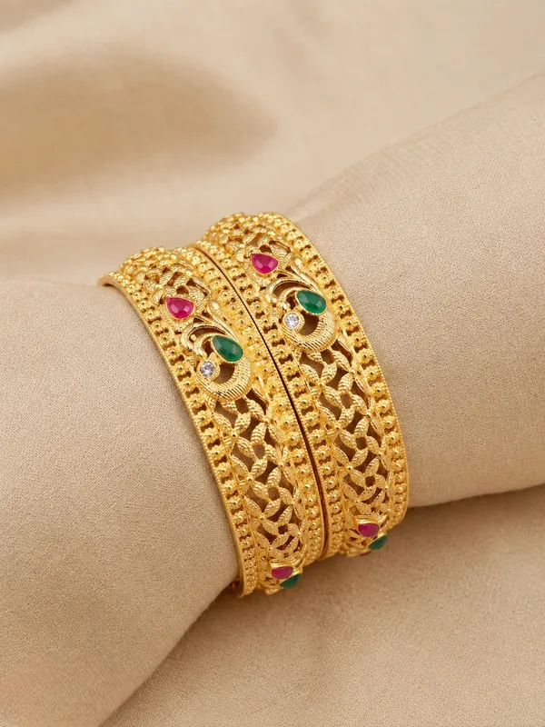 Gold_Alloy_Red_Green_Stone_Studded_Openwork_Bangle_For_Women