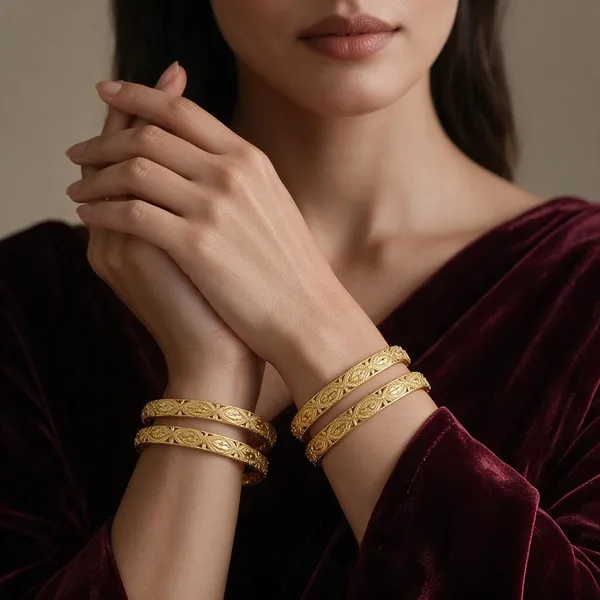 Gold_Alloy_Embossed_Floral_Bangle_Set_For_Women