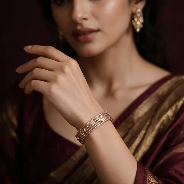 Gold_Alloy_Leaf_Stone_Accent_Multi-Strand_Bangle_Set_For_Women
