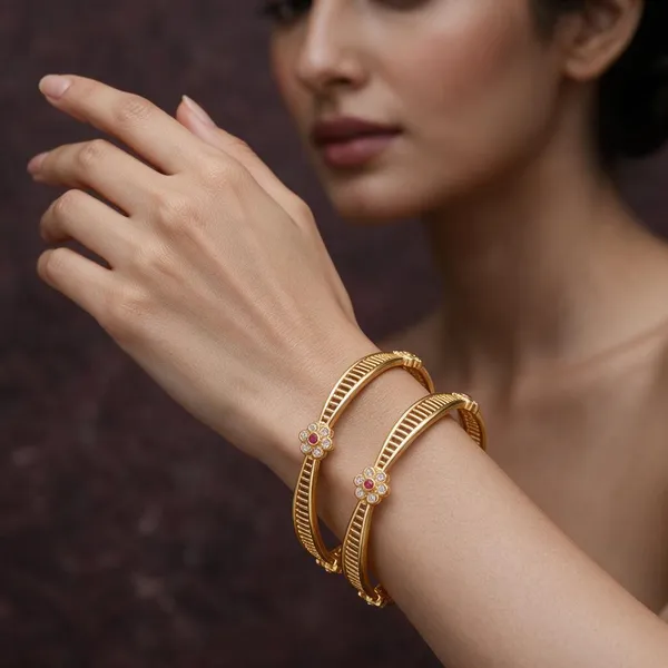 Gold_Alloy_Floral_Pink_White_Stone_Openwork_Bangle_Set_For_Women
