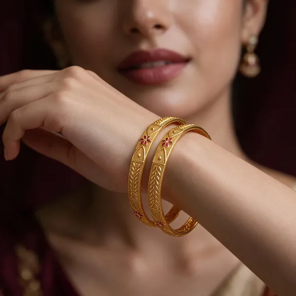 Gold_Alloy_Floral_Engraved_Slim_Bangle_Set_For_Women