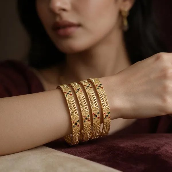 Gold_Alloy_Red_Green_Stone_Traditional_Bangle_Set_For_Women