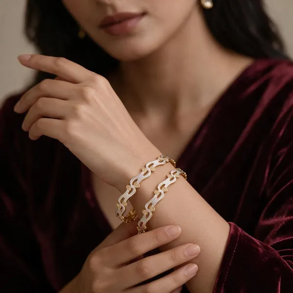 Gold_Alloy_Openwork_Floral_Bangle_Set_For_Women
