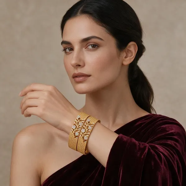 Gold_Alloy_Leafy_Floral_Stone_Accent_Bangle_Set_For_Women