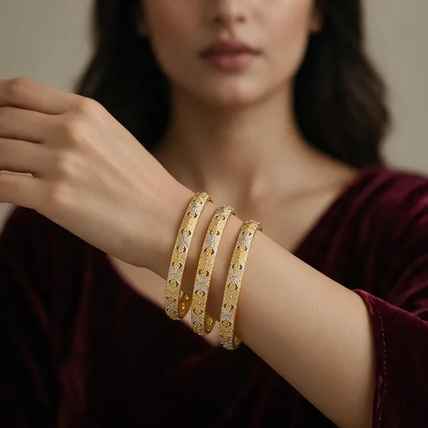 Gold_Alloy_Two-Tone_Floral_Engraved_Bangle_Set_For_Women