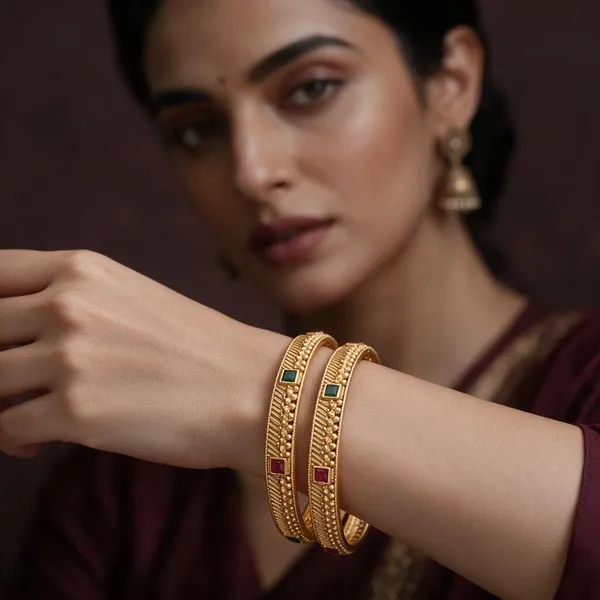 Gold_Alloy_Green_Pink_Square_Stone_Studded_Bangle_Set_For_Women