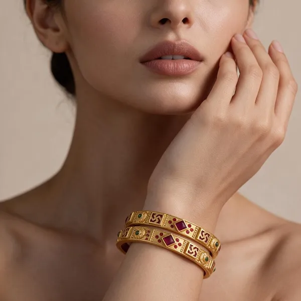Gold_Alloy_Red_Green_Stone_Traditional_Bangle_Set_For_Women