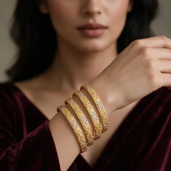 Gold_Alloy_Floral_Embossed_Bangle_Set_For_Women
