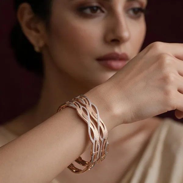 Multicolor_Alloy_Leaf_Wave_Textured_Bangle_Set_For_Women