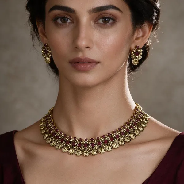 Maroon_Antique_Gold_Alloy_Stone_Pendant_Necklace_Set_For_Women